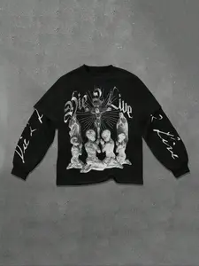 Men's Jesus Print Pullover Sweater, American Retro Style, Fitted Design, Moderate Fabric Thickness, Fall & Winter Fashion