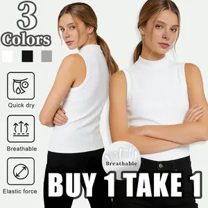 Womens Mock Neck Sleeveless Tank Top Ribbed Fitted Basic Top Quick Dry Breathable Elastic Force Buy One Take One Sporty T Shirt
