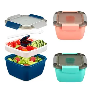 Salad Lunch Container To Go, 52-oz Salad Bowls with 3 Compartments, Salad Dressings Container for Salad Toppings, Snacks, Men, Women Christmas Tableware Sets Gift