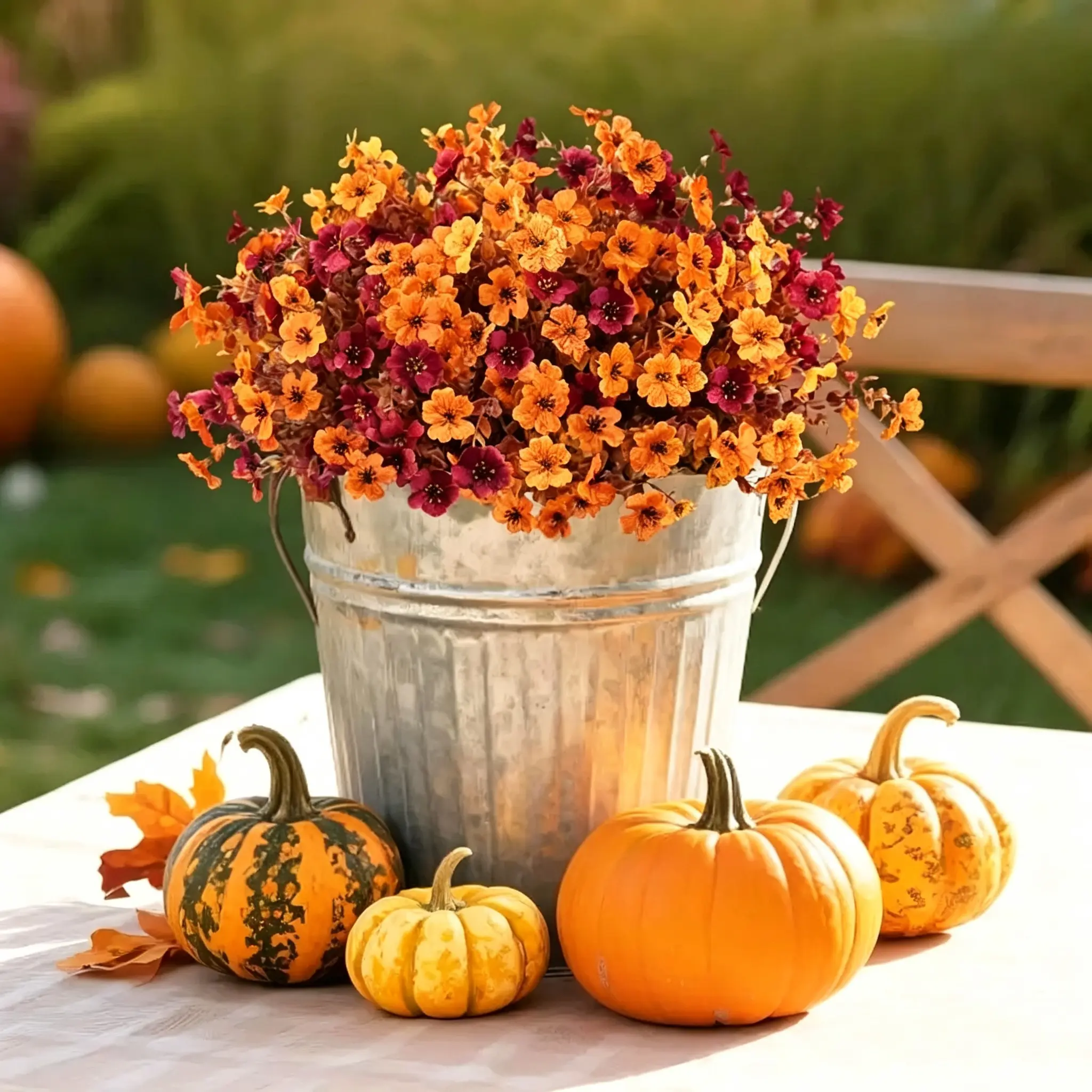 Artificial Fall Flowers for Outdoor Decoration (6/16/24PCS), UV Resistant Faux Daisy & Mums for Front Porch, Patio, Garden, Window Boxes, Harvest & Halloween Decor