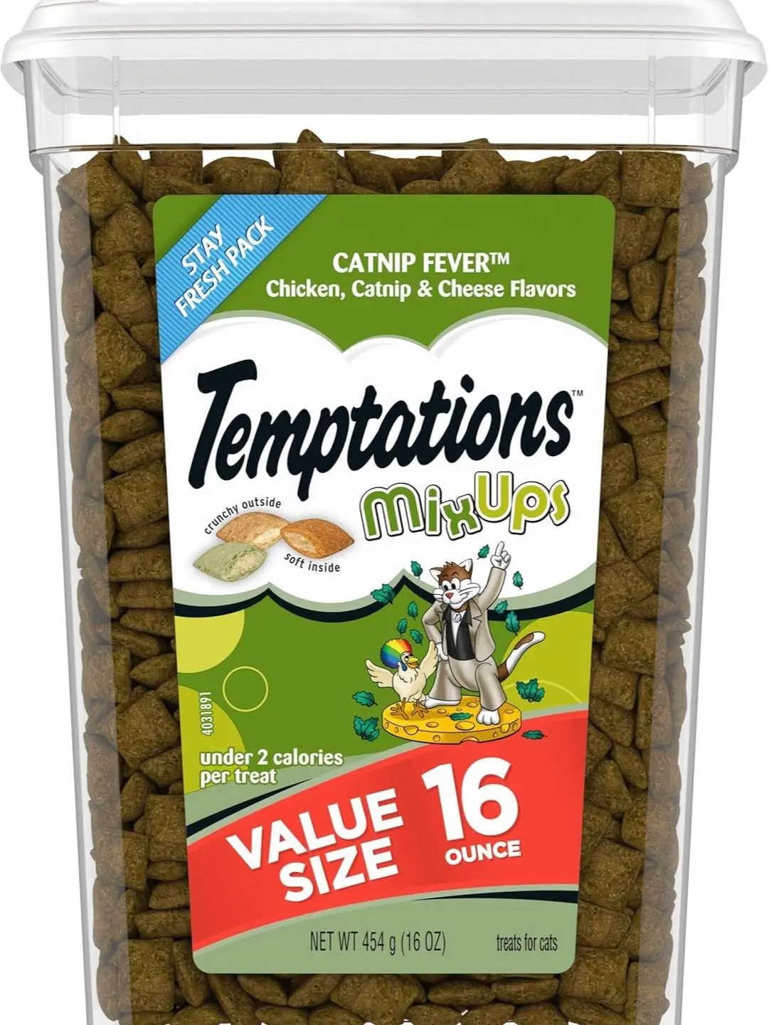 Temptations MixUps Dual Texture Cat Treats Catnip Fever Flavor Crunchy and Soft Style 16 Ounce Container Snack Reward