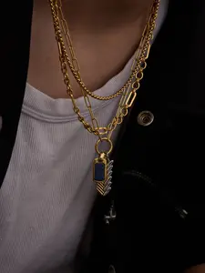 Men s Necklace Cuban Link Chain Color Block Woven Series Lapis Lazuli Pendant Stainless Steel 18k Gold Plated Anti Allergy Designer Style Neutral Hip Hop Casual Street Trend Matching