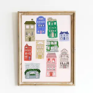 Anthropologie, Living Room, Wall Art, Kitchen Decor, Trendy Decor, Physical Unframed, Room Decor, Abstract Vintage Printing, Poppy Village Illustration Print