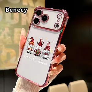 Phone Case for iPhone 17 Pro Max 16 15 Plus Air 14 13 12 11 E Christmas Gnome Trio Pattern Four-corner Thickened Anti-drop Protective Silicone Cover Gift