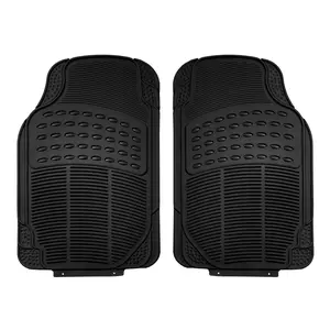Heavy Duty ClimaProof Trimmable Non-Slip Rubber Floor Mats - 2pc Front Set - Black