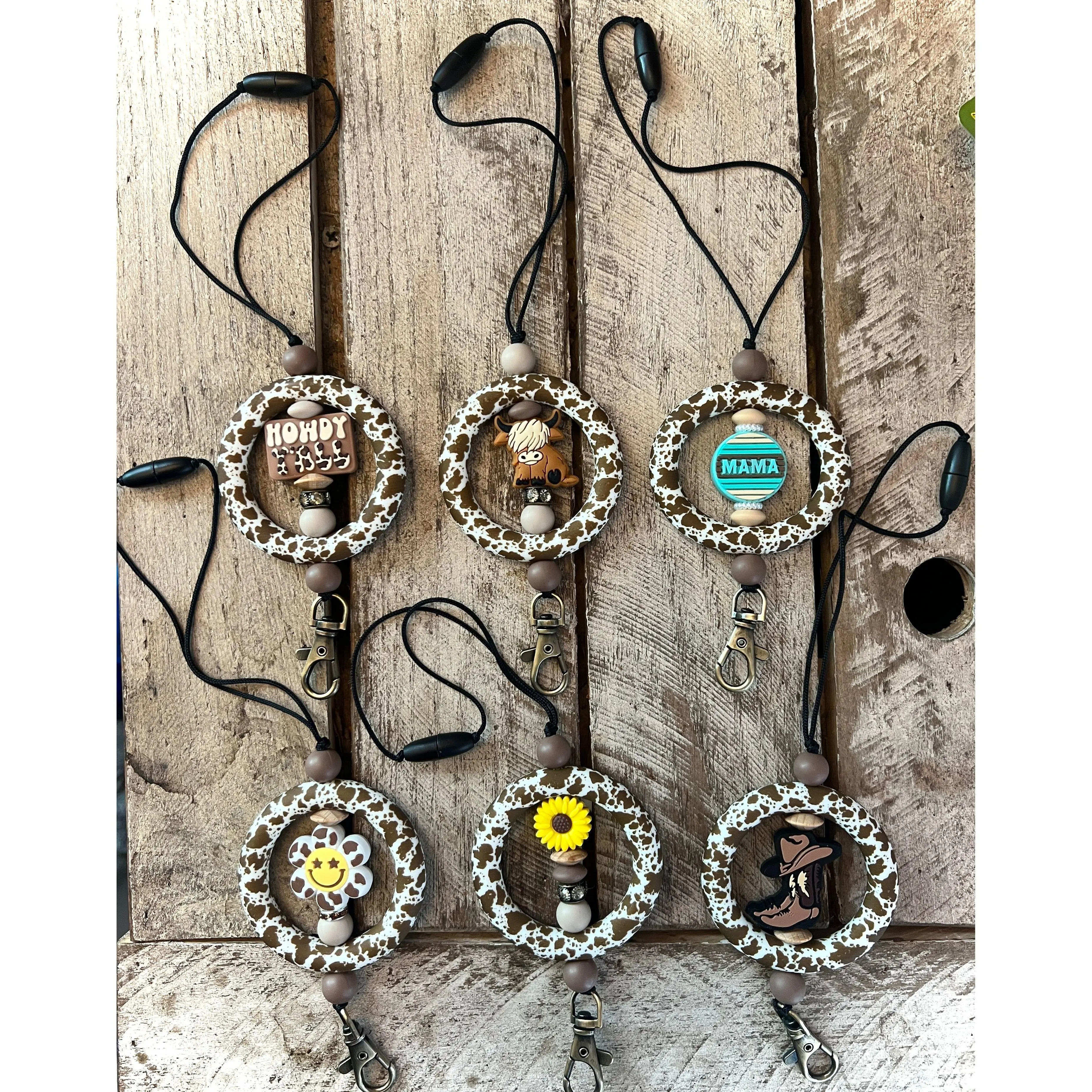 Brown Cowhide Car Mirror Dangle