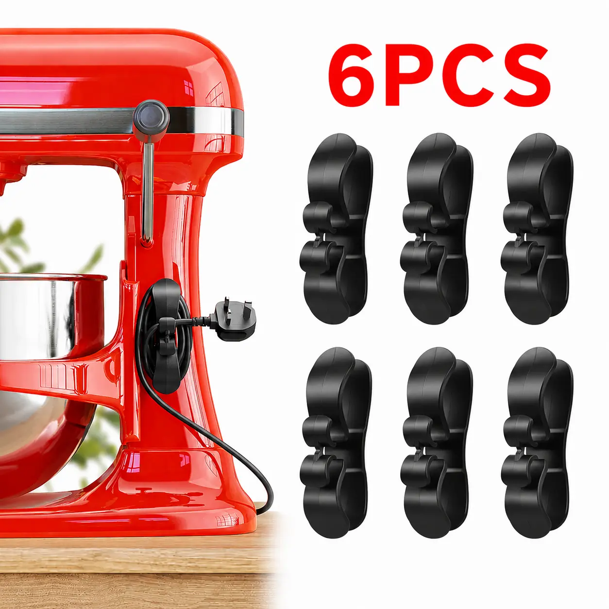 [6-Pack] Youcox Compact Stick-On Kitchen Cord Organizer Hooks, Upgraded Strong Grip with 3M Glue & TPR Silicone, for Toaster, Coffee Machines, Pressure Cooker, Home Storage Essentials (Butterfly-Inspired Design)