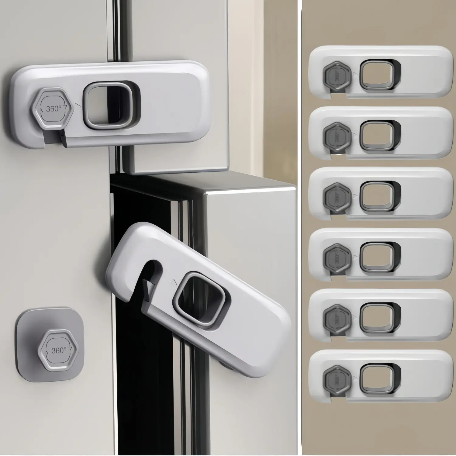 6 Pack Child Proof Refrigerator Lock,Fridge Locks for Kids with Sticky Adhesive Pads, Child Safety Locks for Doors, RV Refrigerator, Oven Lock Child Safety Baby Kitchen Cabinet Locks - Grey