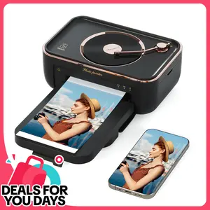 Hanin CP6000 Photo Printer with 4x6 Photo Paper & Ribbon - Instant Picture Printer for Smartphones, Gramophone-Inspired Design with Bluetooth Speaker & Dye Sublimation Technology, Perfect for Home Use, GiftedInLove#SummerWins #DealsForYouDays