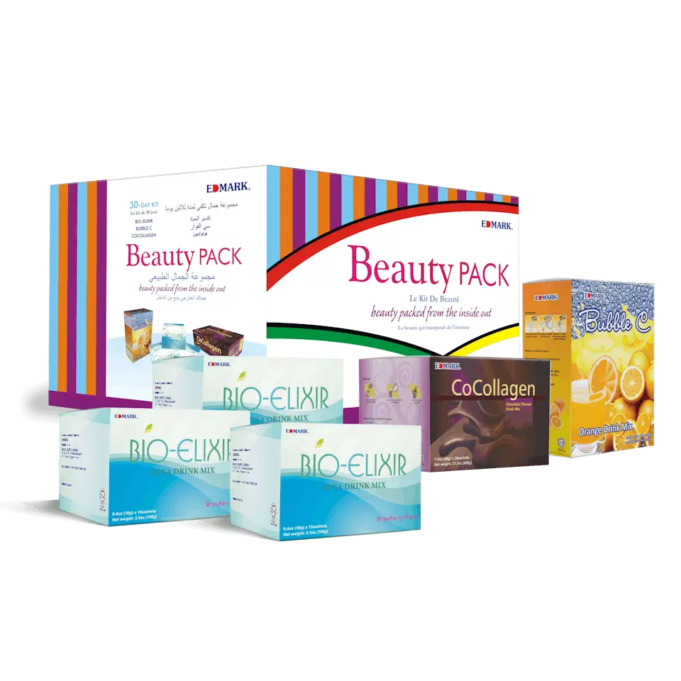 EDMARK Beauty Pack – Bio-Elixir, Bubble C & Cocollagen Set 4-Piece Skincare Supplement Bundle for Ageless Vitality & Radiant Skin