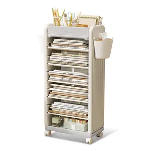 UNICOO 7 Tier Book Cart | Mobile Bookshelf, Rolling Storage Cart & Mobile Organizer, Lightweight Book Carts with Wheels and Tiered Cart w/Shelving for Home, Office, & Classroom