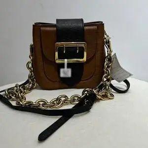 Pre-owned BURBERRY Two Tone Lizard Embossed Leather Crossbody Bag with Large Buckle Chain