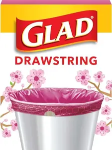 Glad Trash Bags, OdorShield Small Drawstring Garbage Bags, 4 Gallon Trash Bag, Febreze Cherry Blossom, 34 Count (Package May Vary)