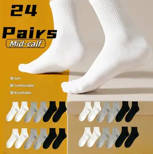 H Pure Cotton Mid-Calf Socks Soft Comfortable Breathable for Men Women Teenagers 6-42 Pairs