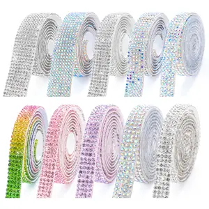 6 Rolls Rhinestone Ribbons, Rhinestone Ribbon Self Adhesive Crystal Rhinestones, Bling Crystal Diamond Ribbon Roll Wrap Glittering Rhinestones Sticker for Decoration Car DIY Arts Crafts Wedding