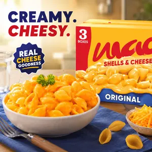 Creamy Shell Pasta and Cheese Meal Kit, Family Size Dinner Side, Smooth Cheese Sauce Mix, Quick Stovetop Pasta Meal, Comfort Food Box Set, Easy Weeknight Side Dish