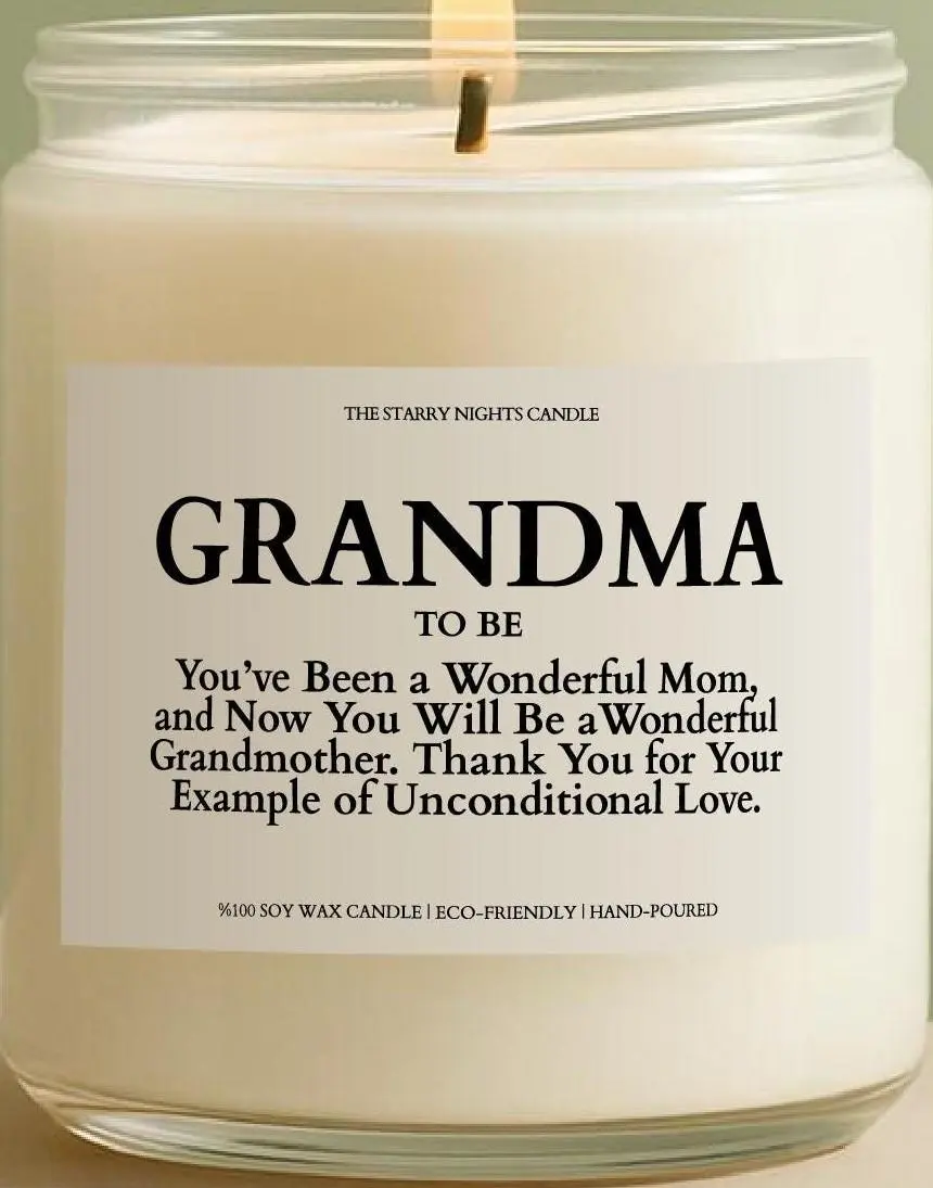 Grandma To Be Candle, New Grandma Gift, Pregnancy Announcement, Baby Announcement, Mothers Day Gift, Grandmother Gift/ Decor Glass Jar Scented Synthetic Wick