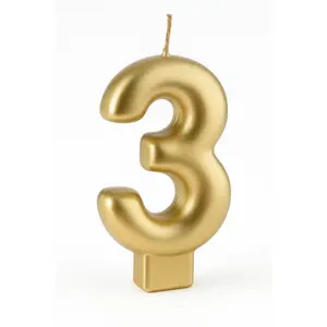 Metallic Gold Number 3 Molded Candle