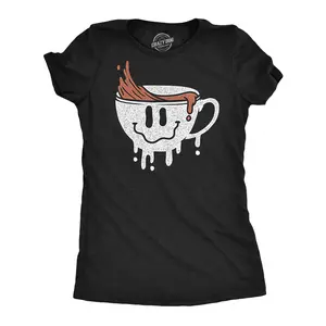 Womens Dripping Coffee Smile Funny T Shirts Caffeine Graphic Tee for Ladies Funny Womens T Shirts Cute Vintage Fashion Casual Ladies T-Shirt Gift Funny Coffee Top Women's Novelty Tees Black -