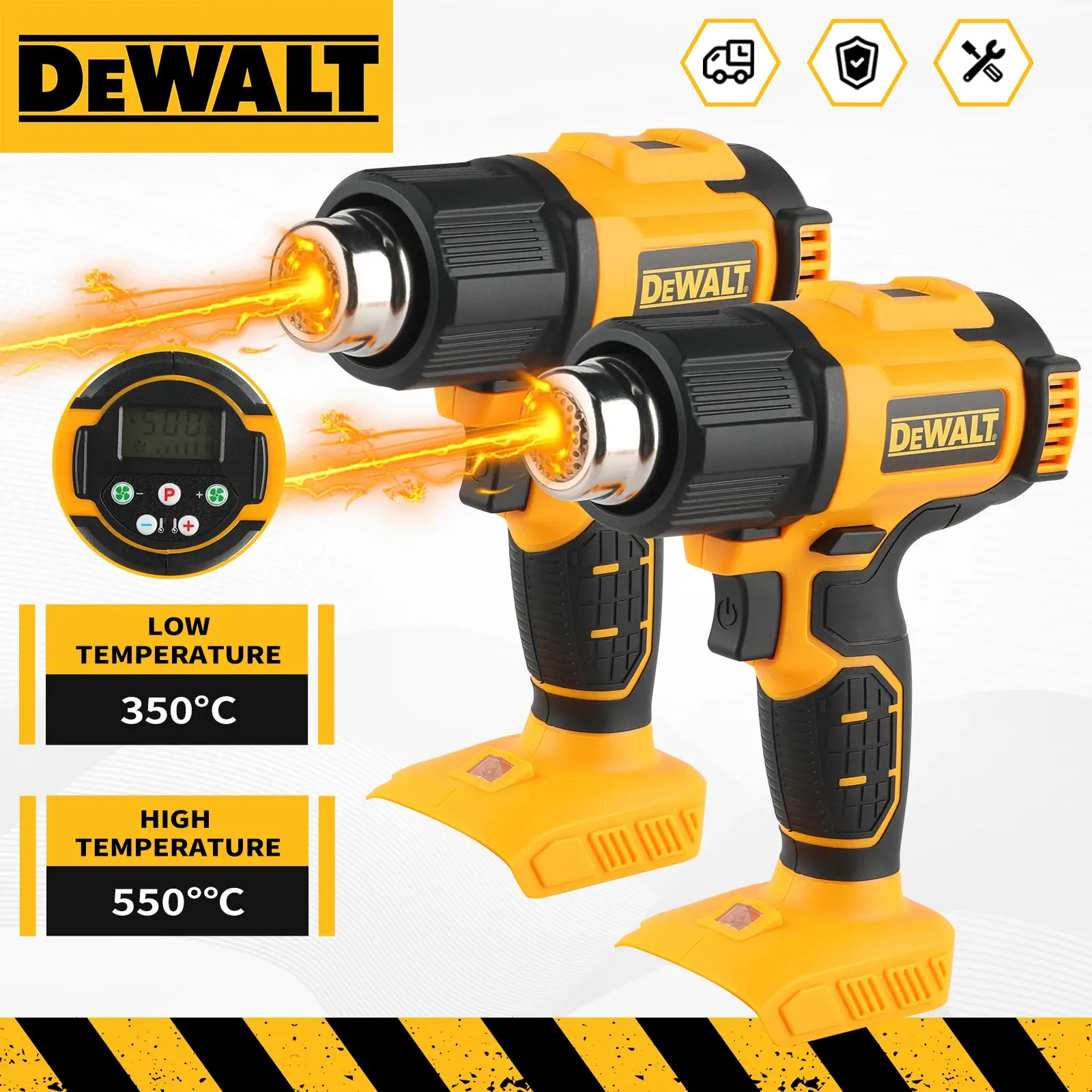 Dewalt DCE530 Cordless Heat Gun:20V,2 Speed Modes,5 - in - 1 Nozzles,0.647kg,For Adhesive Softening,Paint Stripping&More