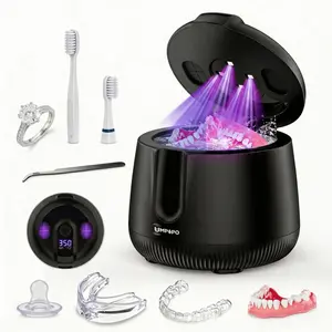 UMPOPO UV-C&48kHz ultrasonic cleaner Professional Deep Cleaning for Dentures, Mouth Guards, Aligners, Night Guards, Braces, Toothbrush Heads & Jewelry(200ML)
