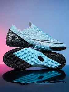 Unisex Pink-Purple-White Ankle-Support Soccer Shoes: Football Boots, Pro Protection Style, Snug Collar, Turf Stud Grip, Anti-Twist Structure. Ideal for artificial grass matches/competitive training