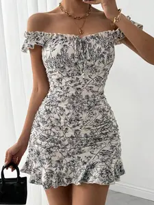 Women's Floral Print Ruffle Hem Mini Dress | Casual Summer Beach Dress & Daywear