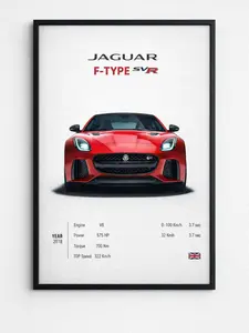 Jaguar F Type SVR Poster Decor Luxury Print Wall Art Decor For Home Bedroom With Black Frame-Size:12x18in