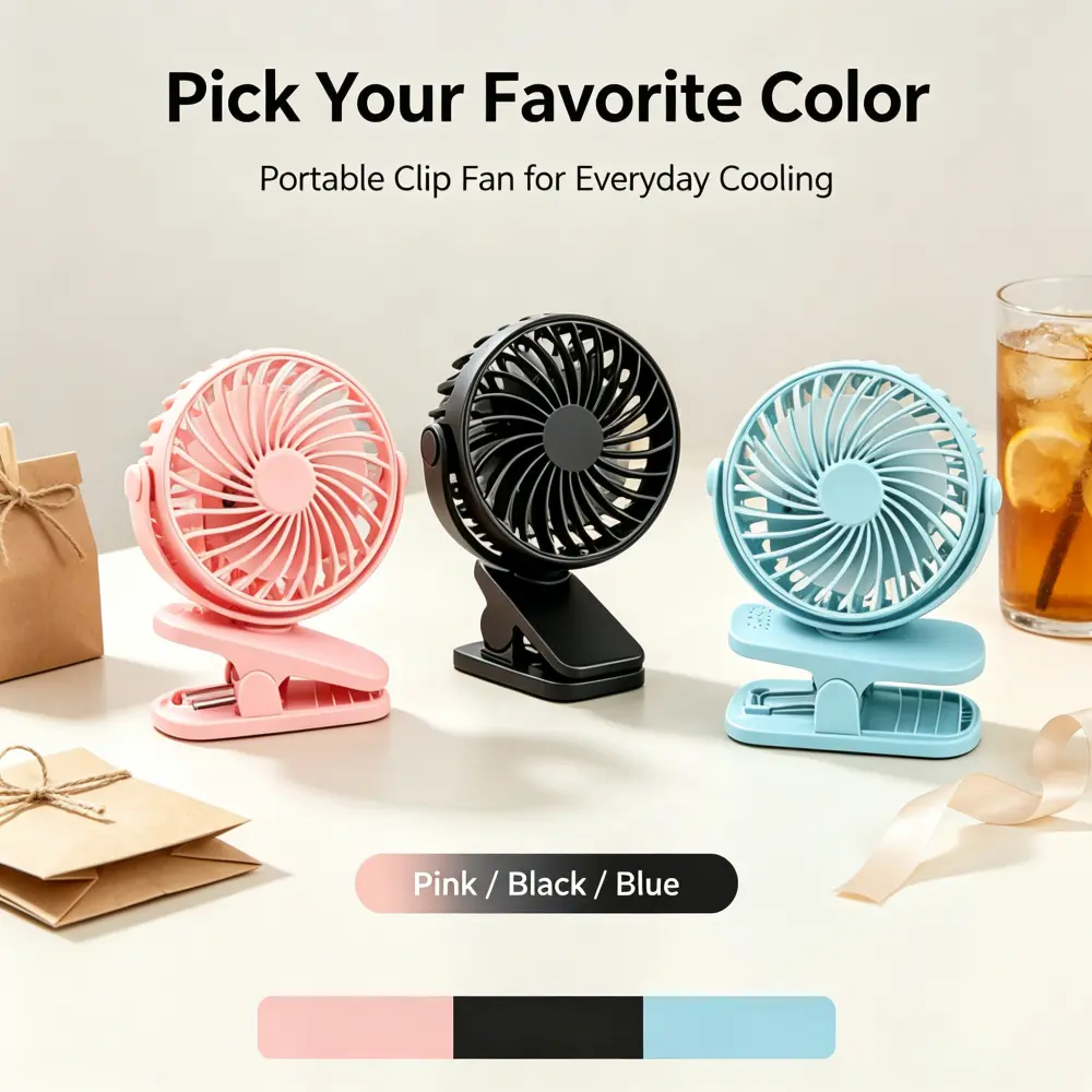 1 Pack USB Rechargeable Clip Fan, 720° Adjustable Rotation Mini Desk Cooling Fan, Brushless Motor Ultra Quiet 3 Wind Speeds, Sturdy Clamp Portable Personal Fan for Bedroom, Office, Home, Camping Travel