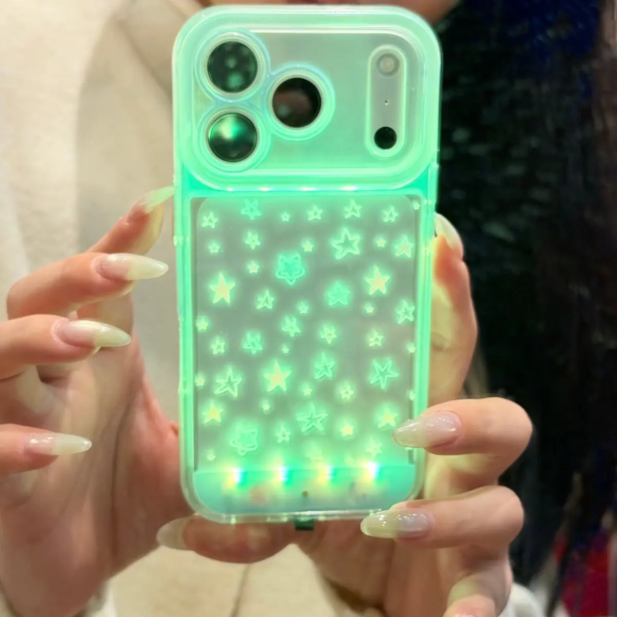 Sound Control Glowing Full Star Hollow Cartoon Phone Case, Unique Call Light Phone Cover, Accessories, Protective, Shockproof Smartphone Cover, Couple Style, Girls Gift, Fits X/XR/XS Max/11-17 Pro/plus/max, Casing