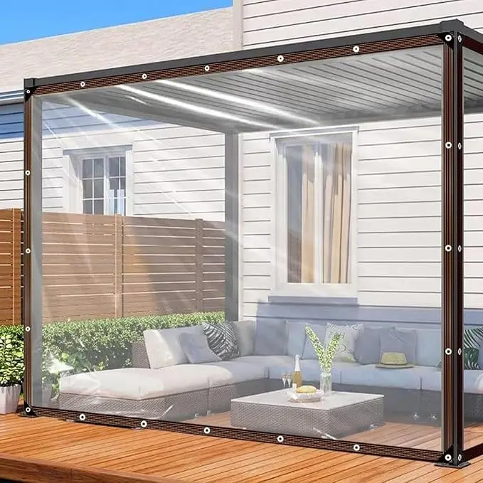 8 X 11 ft Clear Tarp with Grommets, Heavy Duty Waterproof Clear Vinyl Tarp, 90% Transparent Outdoor Cover for Greenhouse, Patio, Porch Enclosure, Chicken Coop & Garden