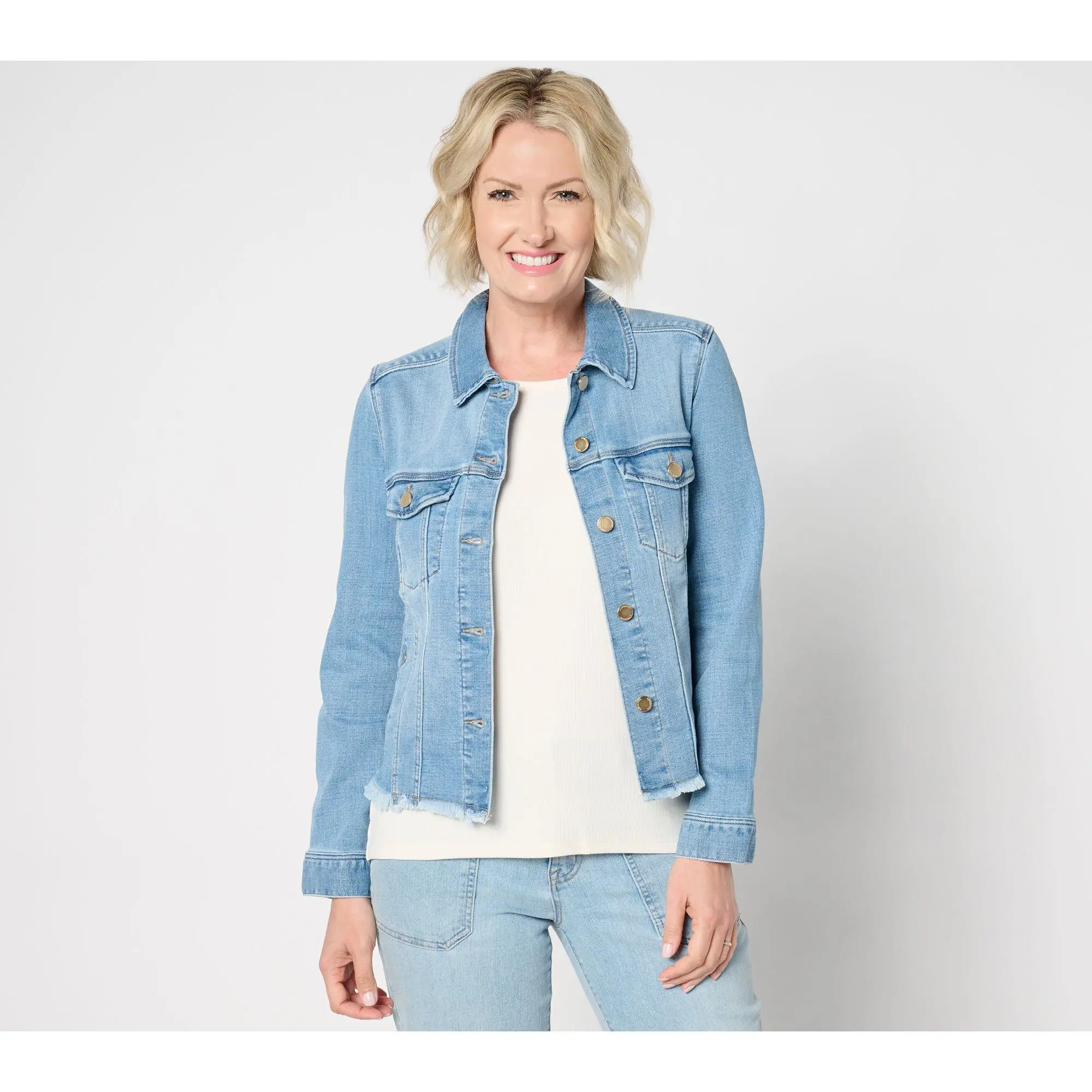 Liverpool Los Angeles Trucker Jacket with Fray Hem - Willow Valley
