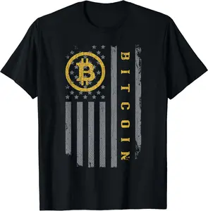USA Flag Bitcoin Distressed Digital Currency BTC Crypto Coin Summer Casual Shortsleeve Cotton T-Shirt