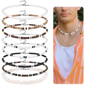 8 count Puka Shell Necklace for Men Women Summer Beach Surfer Necklace Men Hawaiian Seashell Choker Necklace with Clam Chip Beads Necklace Beach  Set 16/18 Inches