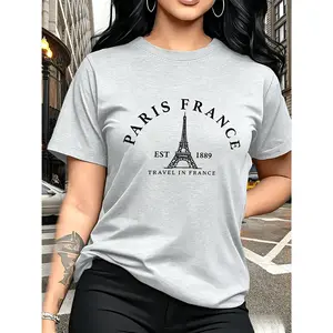 Paris France Eiffel Tower Tee, Minimalist "Est 1889" T-Shirt, French Travel Top