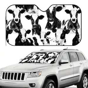 1pc, Monochrome Cow Faces Print Foldable Sunshade for Car Windshield, Stylish Interior Visor, Designed for Daily Drives, Vacation Routes, and Outdoor Adventures