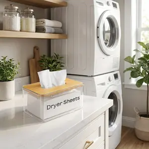Dryer Sheet Holder, Clear Container Storage Box Household Storage Organizer Minimalist Light Luxury Style Washer Dryer Sheet Dispenser for Laundry Room Decoration, Removable - Large Capacity