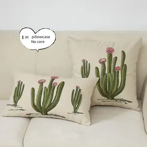 Cactus Embroidery Cushion Cover, 1 Count Cute Playful Throw Pillow Cover without Filler, Household Decoration Supplies for Home Living Room Bedroom