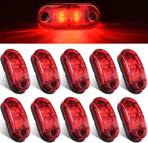 10 Pcs 2.5 Inch LED Trailer Lights 2 Diode Waterproof LED Trailer Side Marker Oval Signal Running Lights for Truck Boat Rv(Red)