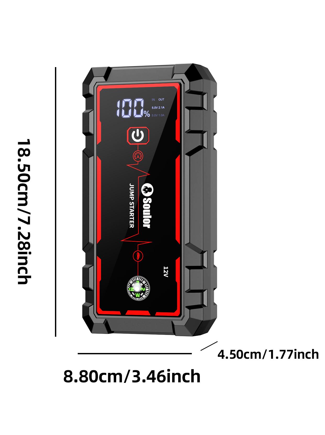 Soulor Portable Car Jump Starter with Power Bank, 8000mAh 12V Battery Booster, USB Charging for Phones & Tablets, LED Emergency Light, LCD Display, Heavy-Duty Clamps for Cars, SUVs, Trucks & Motorcycles sohochic