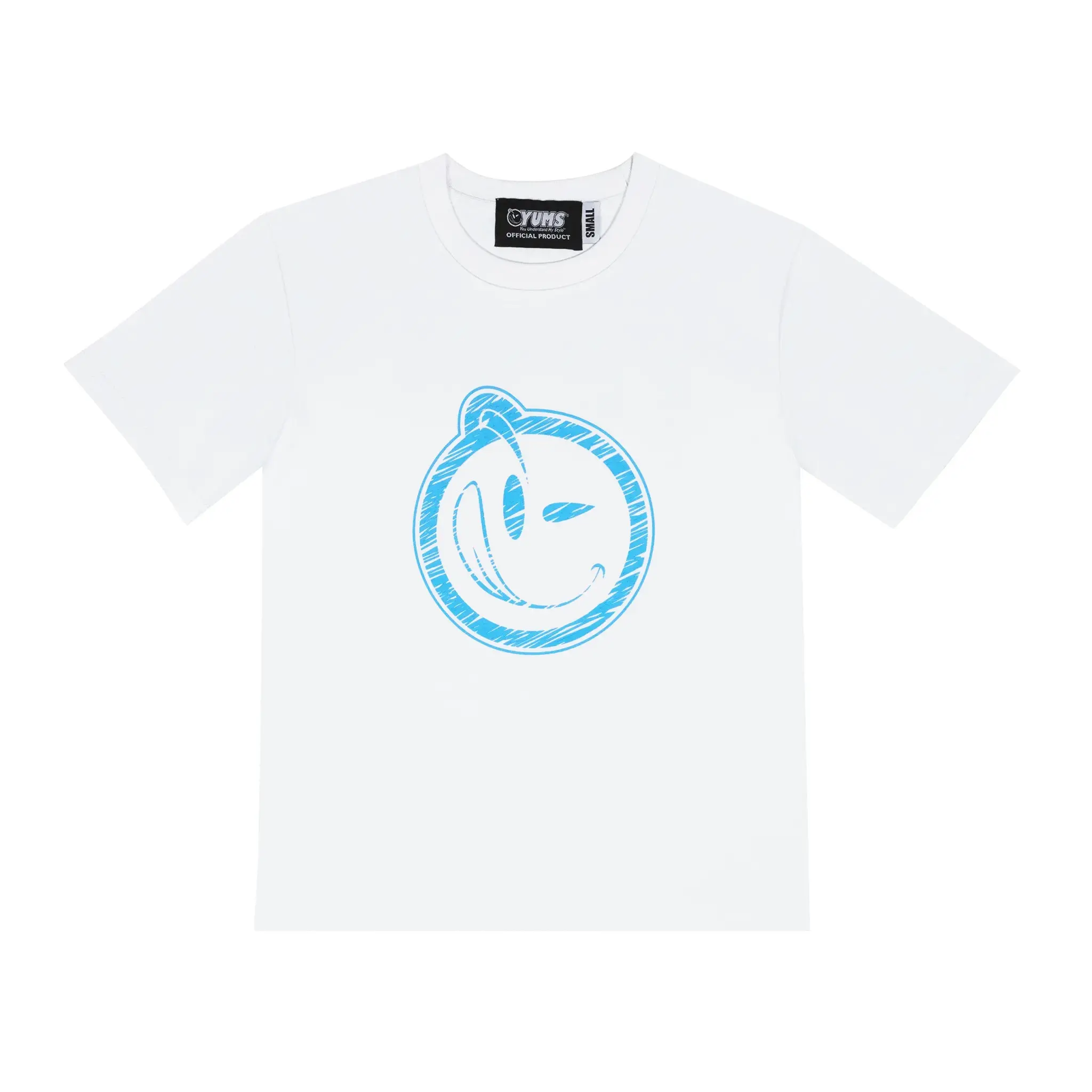 YUMS Blueprints Tee - White T-shirt with Blue Screen Print Design Casual Streetwear Fashion Shirt Round Neck Tshirt