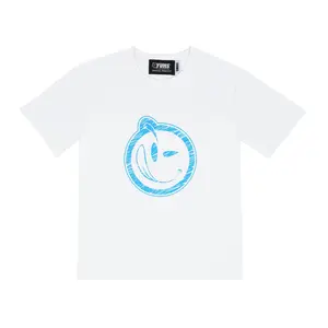 YUMS Blueprints Tee - White T-shirt with Blue Screen Print Design Casual Streetwear Fashion Shirt Round Neck Tshirt