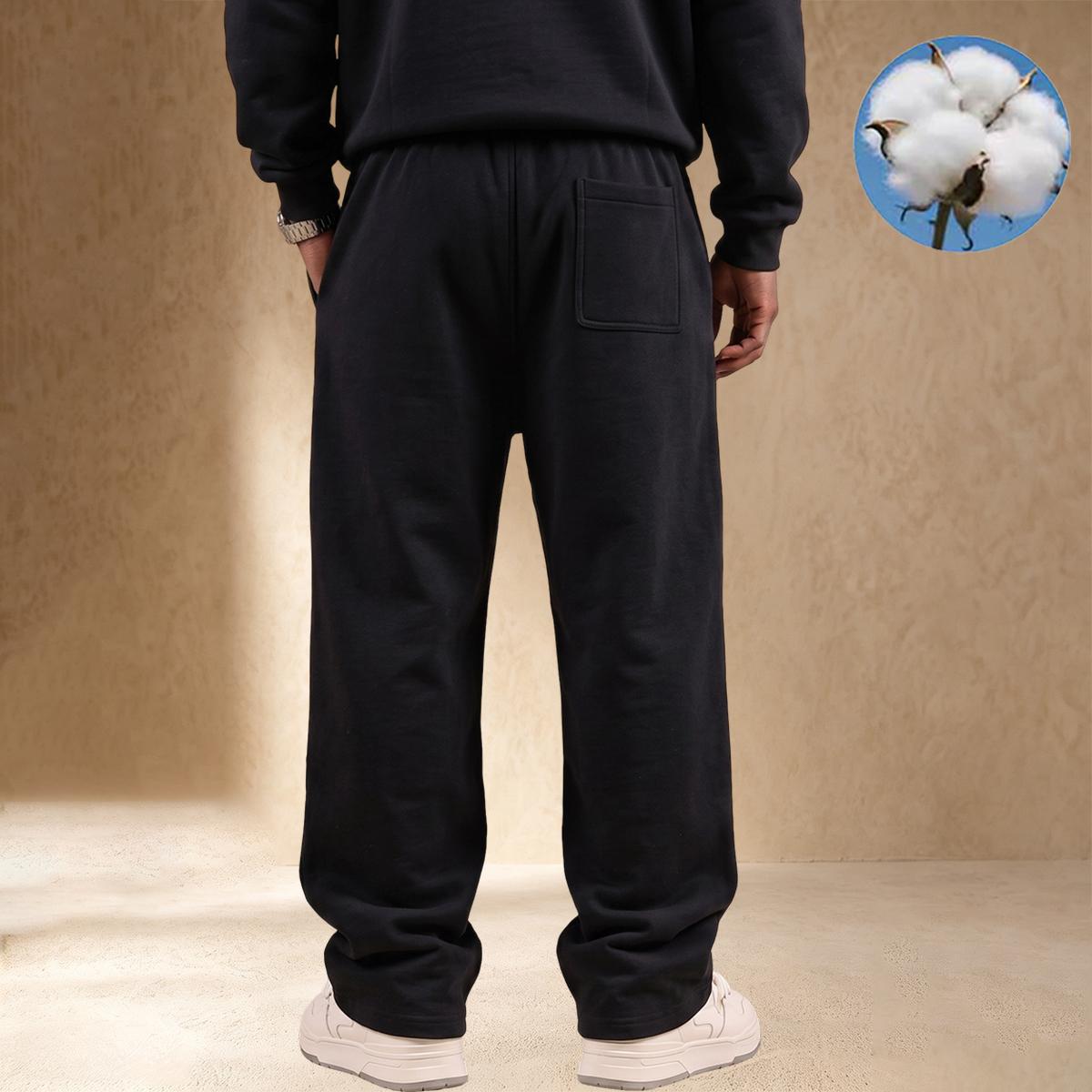【JOGWAVE】Men's Solid Colors Clothes, Loose Straight-Leg Pants with Simple Cut, Standard Size, Spring-Autumn Knit Soft Stretchy Fabric, Drawstring Waist, Side Pockets, Outdoor Casual Fitness Sportswear