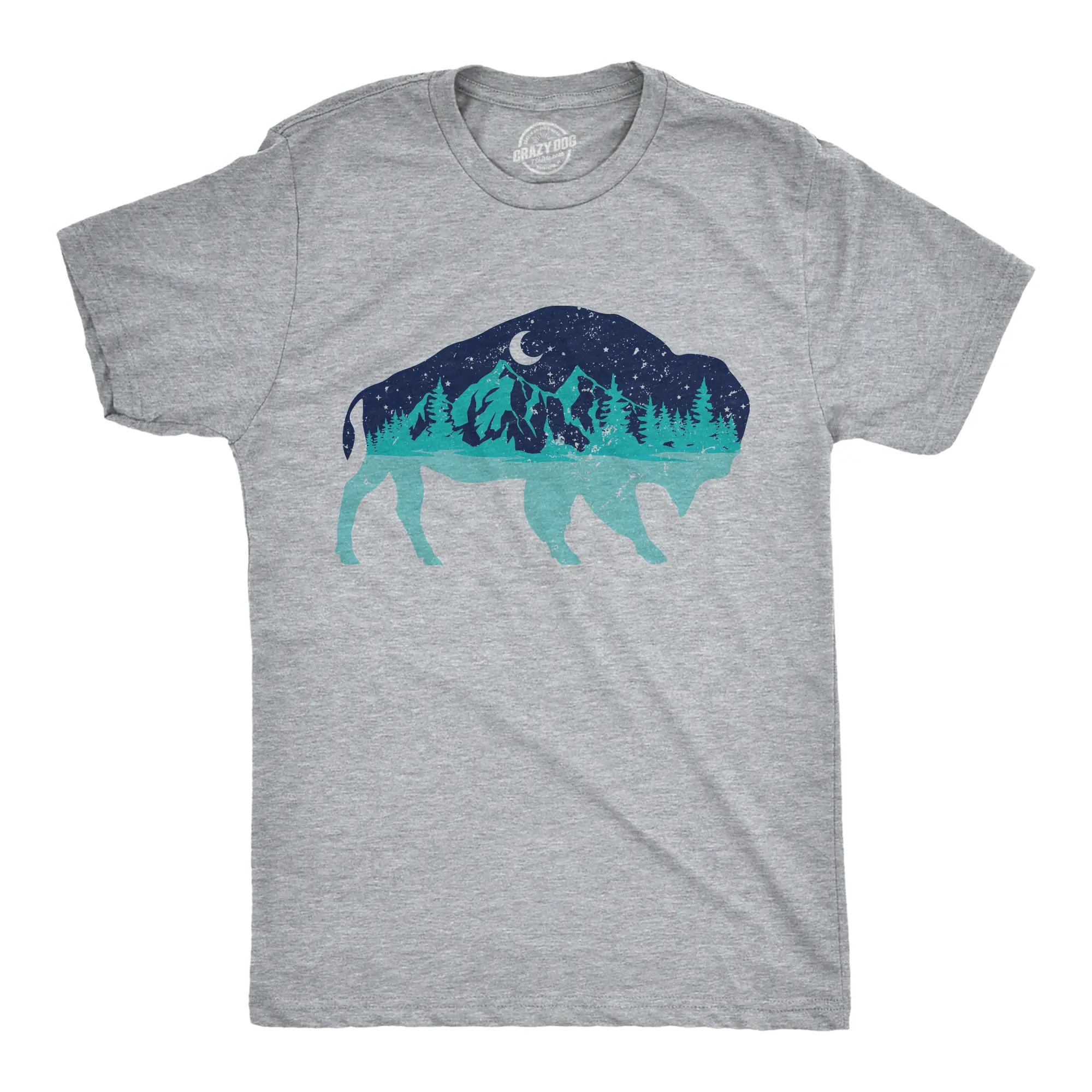 Mens Nature Bison T Shirt Funny Cool Outdoor Lovers Buffalo Tee for Guys Mens Funny T Shirts Cool Vintage Fashion T-Shirt Gift Classic Menswear Funny Camping Short Sleeve Novelty Tees for Guys Light Grey