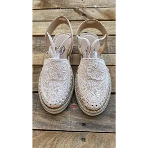 Florencia Natural Tooled Lace Up Sandals for Women - Comfortable Summer Walking Shoes with Natural Finish