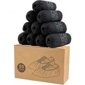 Shoe Booties Disposable Non Slip,Shoe Covers Disposable Non Slip for Indoors,Non-Woven Fabric (Black Set of 50)