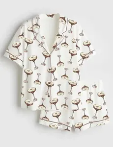 Women's Espresso Martini Satin Pajama Set, Unique PJs with Design, Matching Family Sleepwear Set, Satin Pajama Set For Men Women Kids