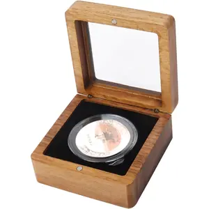 Klmnop Single Challenge Coin Display Case, Walnut Wood Coin Display Holder Box Adjustable Gasket and Coin Capsules, Clear Top Storage Case for Collecting Single Coins(Black) No brand