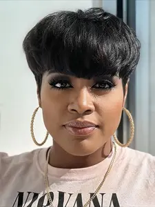 Pixie Cut Straight Human Hair Wig for Women Pixie Wigs Natural Looking Wig Full Machine Made Wig 150% Density 6 Inch