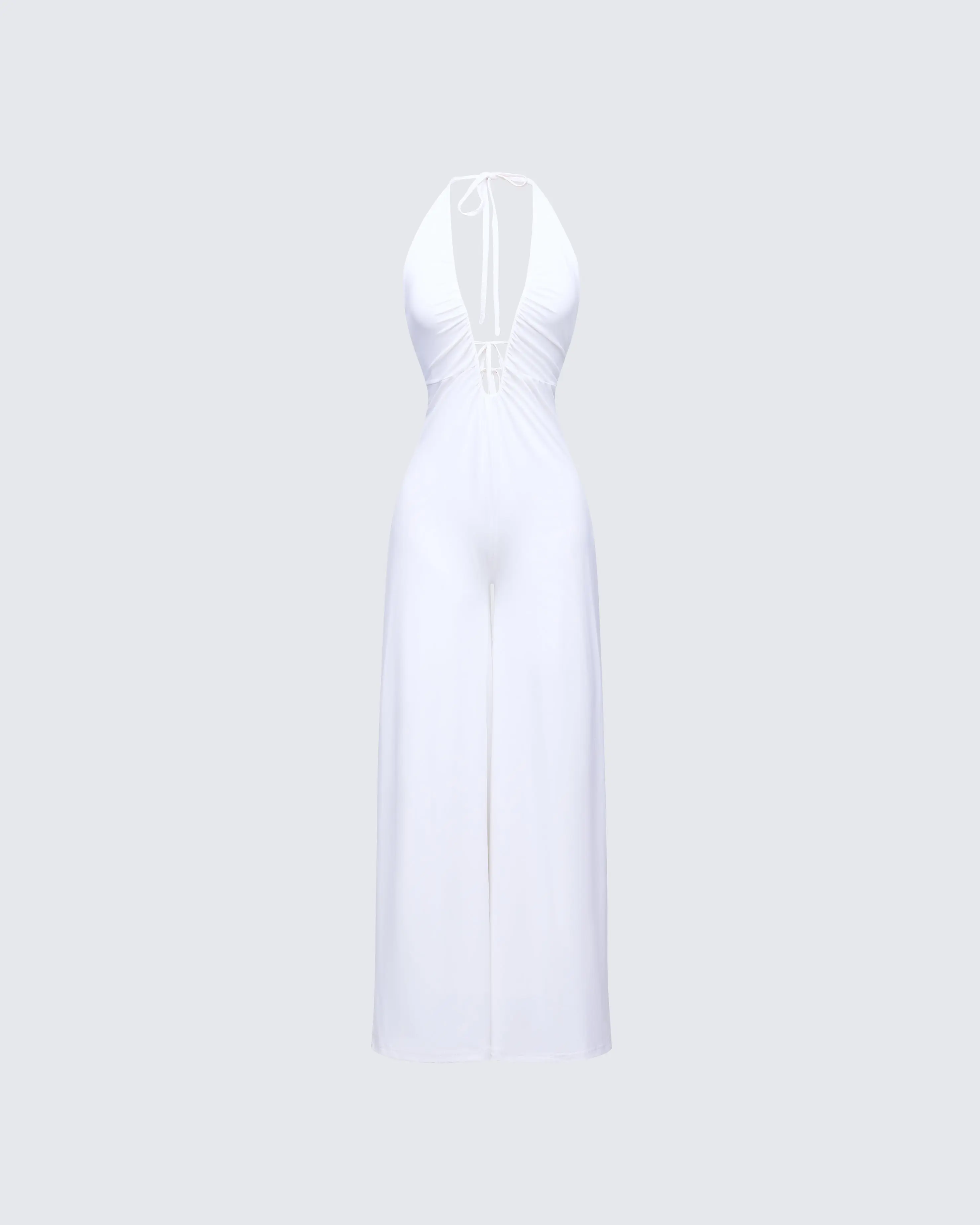 Women's Saoirse White Plunge Neck Sleeveless Halter Top Jumpsuit, Spandex-Polyester Blend Overalls